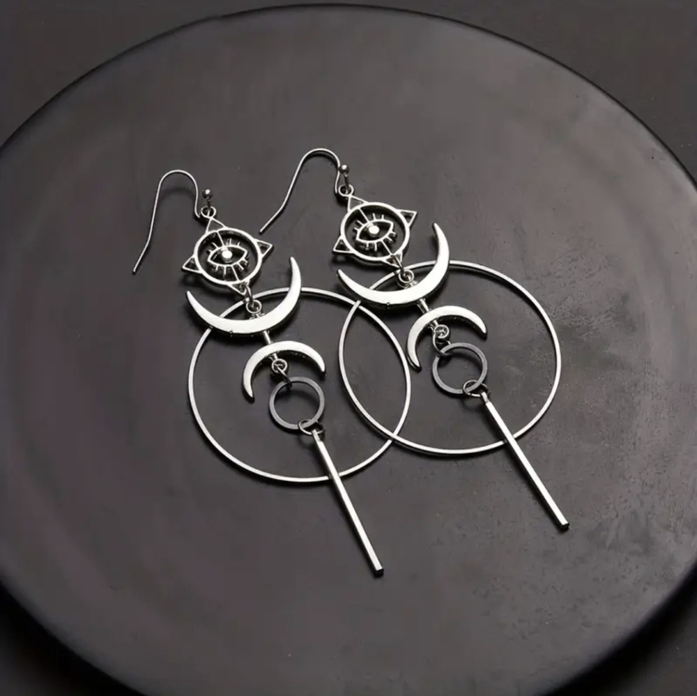 NWT Geometric Moon and Eye Earrings